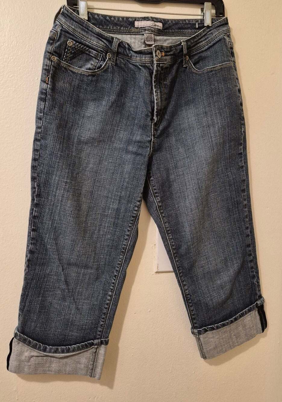 Chico's Platinum Women's Blue Denim Cuffed Crop Jeans Size 2